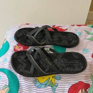 Columbia Women's Comfort Flip Flops - Black Tropical Pattern - Size 11